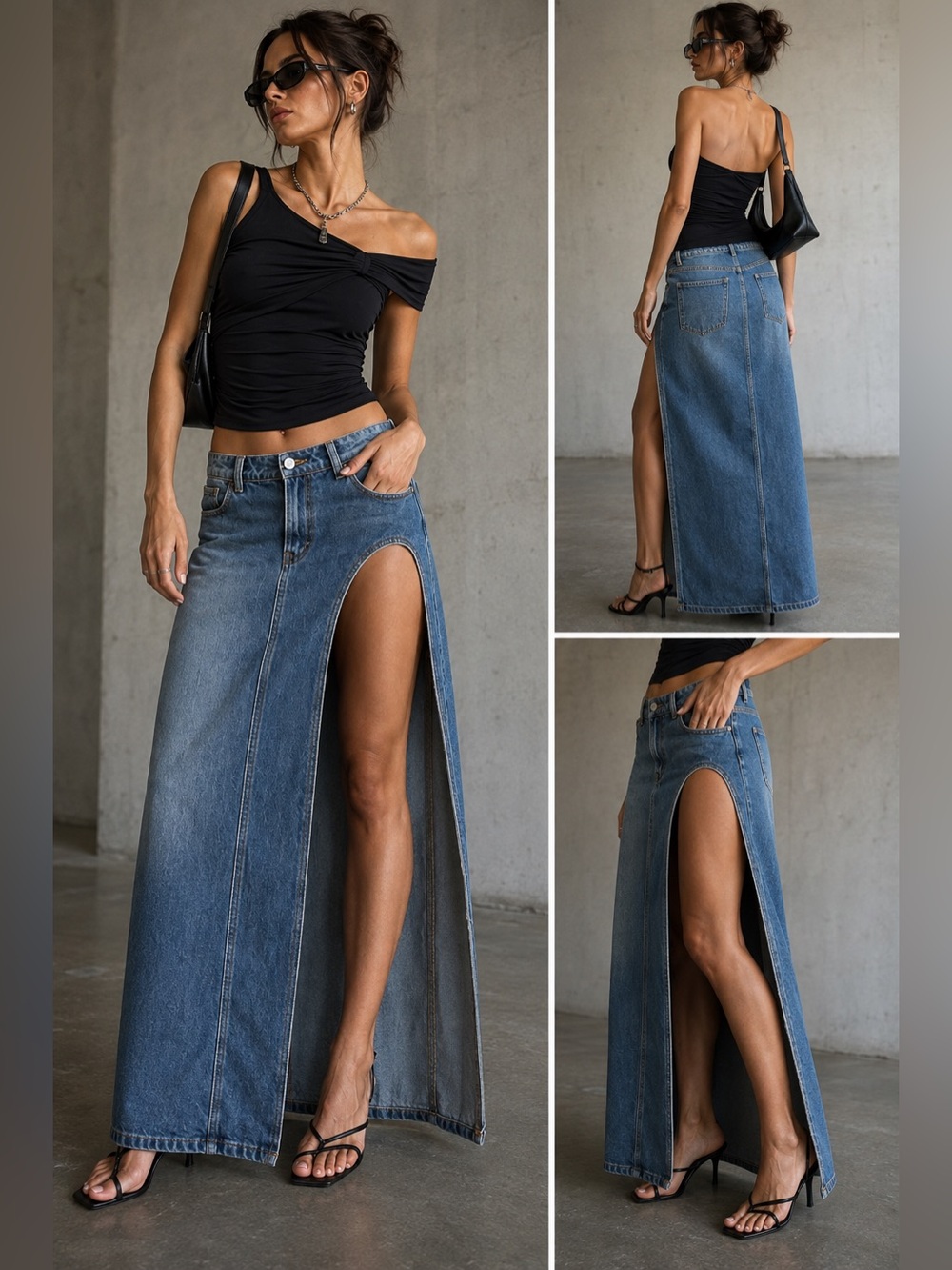 Cello Jeans NWT Denim Maxi Skirt Cutout Slit Asymmetrical Y2K Size S